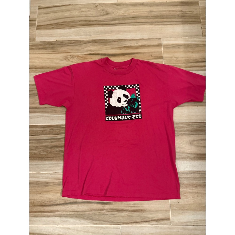 Vintage Columbus Zoo Panda T Shirt Pink Hanes Fifty-Fifty Single Stitch XL 90s‎